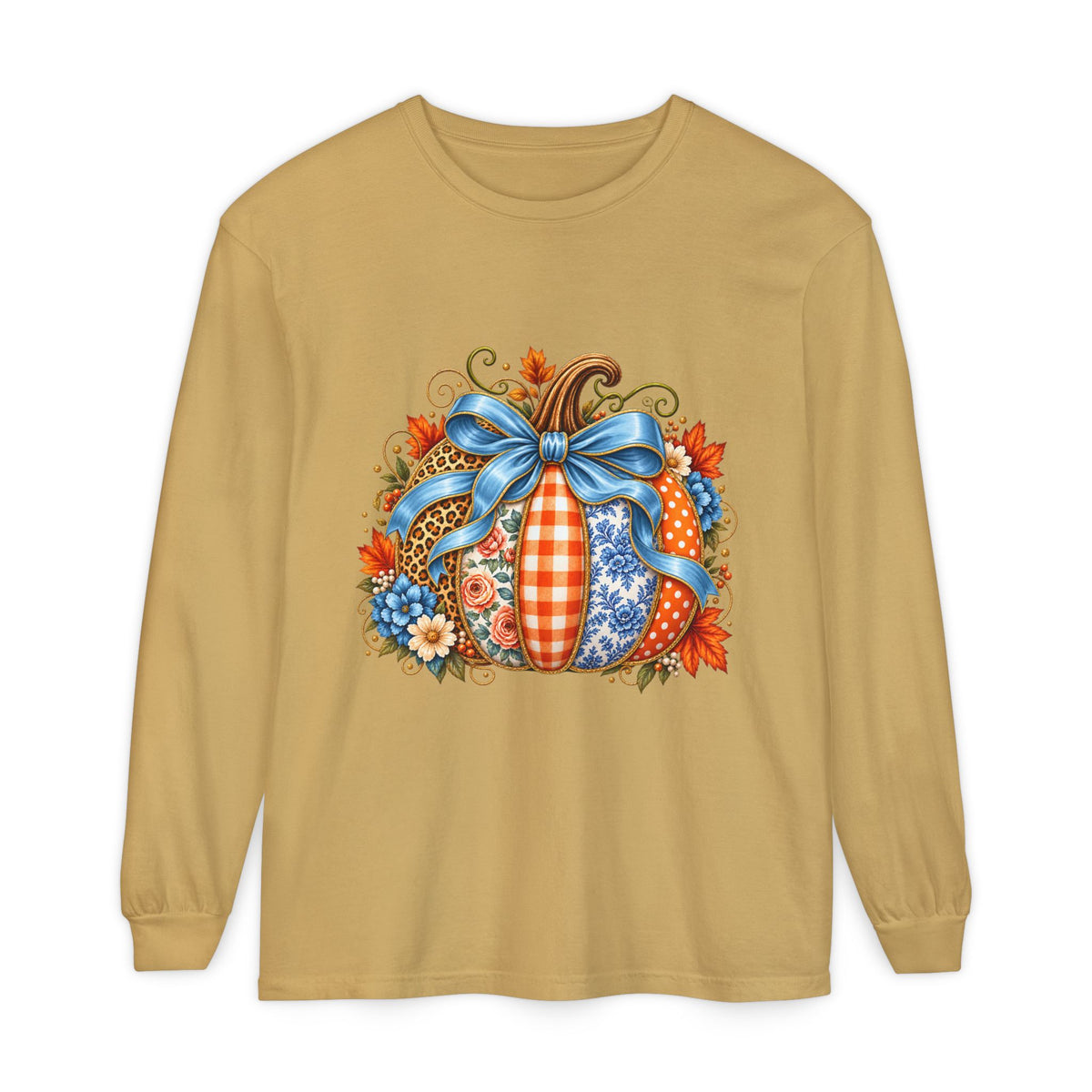 Autumn Patchwork Pumpkin Long Sleeve Tee
