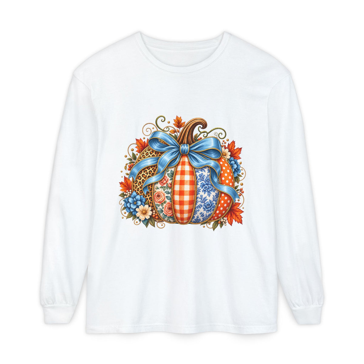 Autumn Patchwork Pumpkin Long Sleeve Tee