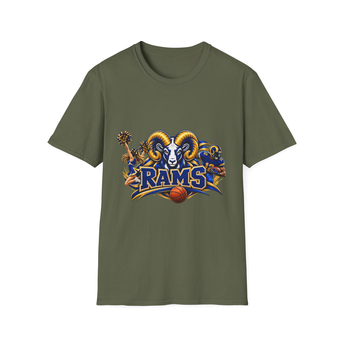 Rams Mascot T-Shirt — Vintage Sports Ram Head Basketball Graphic Tee