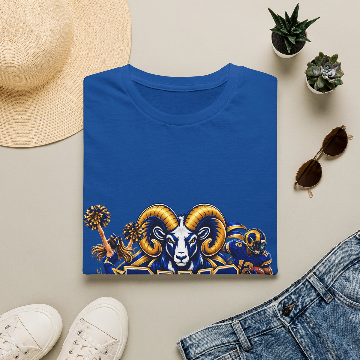 Rams Mascot T-Shirt — Vintage Sports Ram Head Basketball Graphic Tee