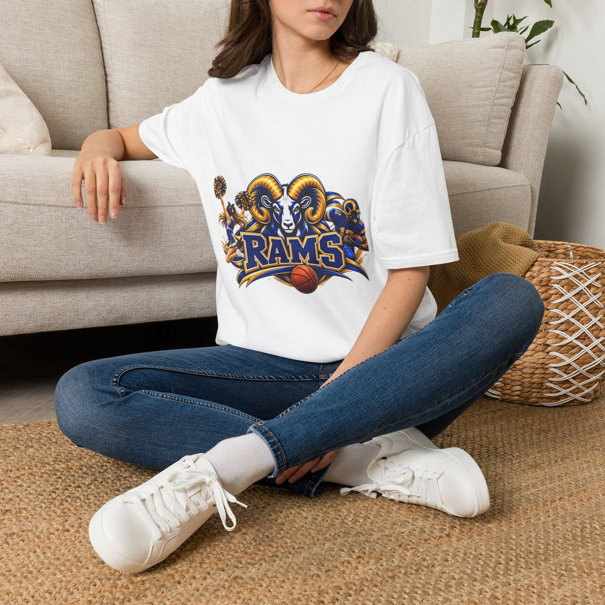 Rams Mascot T-Shirt — Vintage Sports Ram Head Basketball Graphic Tee