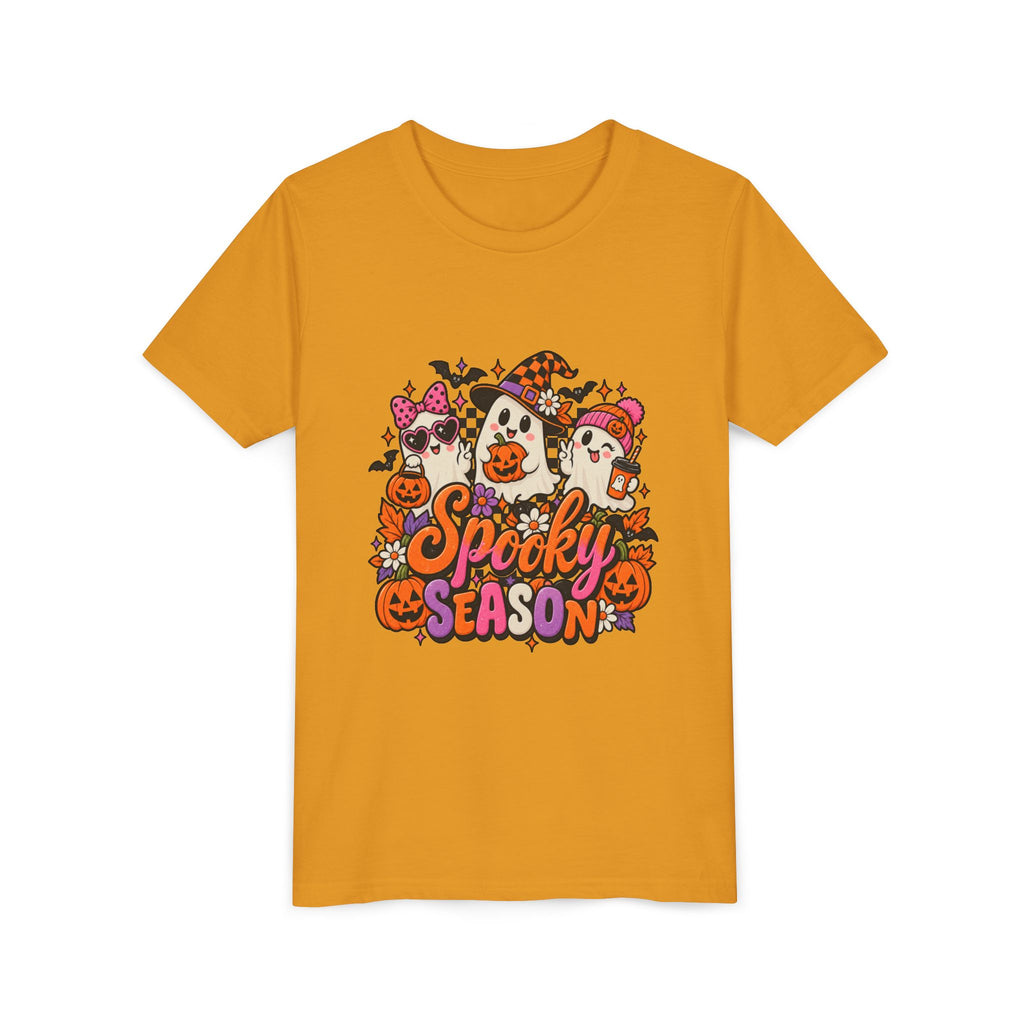 Youth Halloween Tee - "Spooky Season" Ghosts & Pumpkins Graphic Shirt