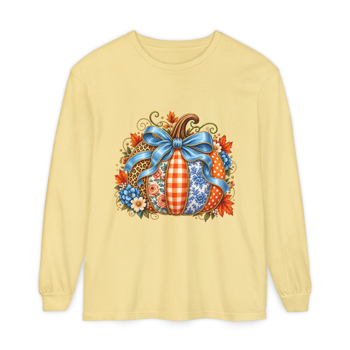 Autumn Patchwork Pumpkin Long Sleeve Tee