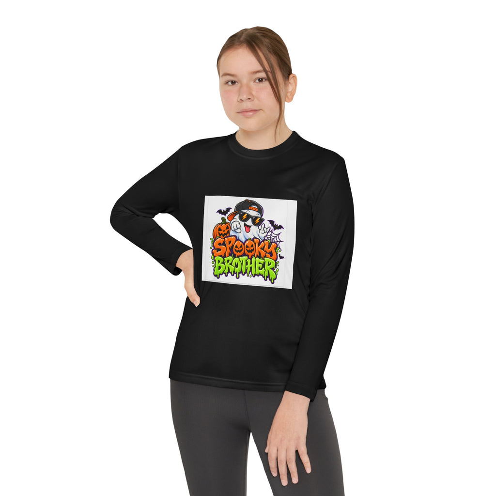 Youth Long Sleeve Tee — "Spooky Brother" Halloween Ghost Graphic