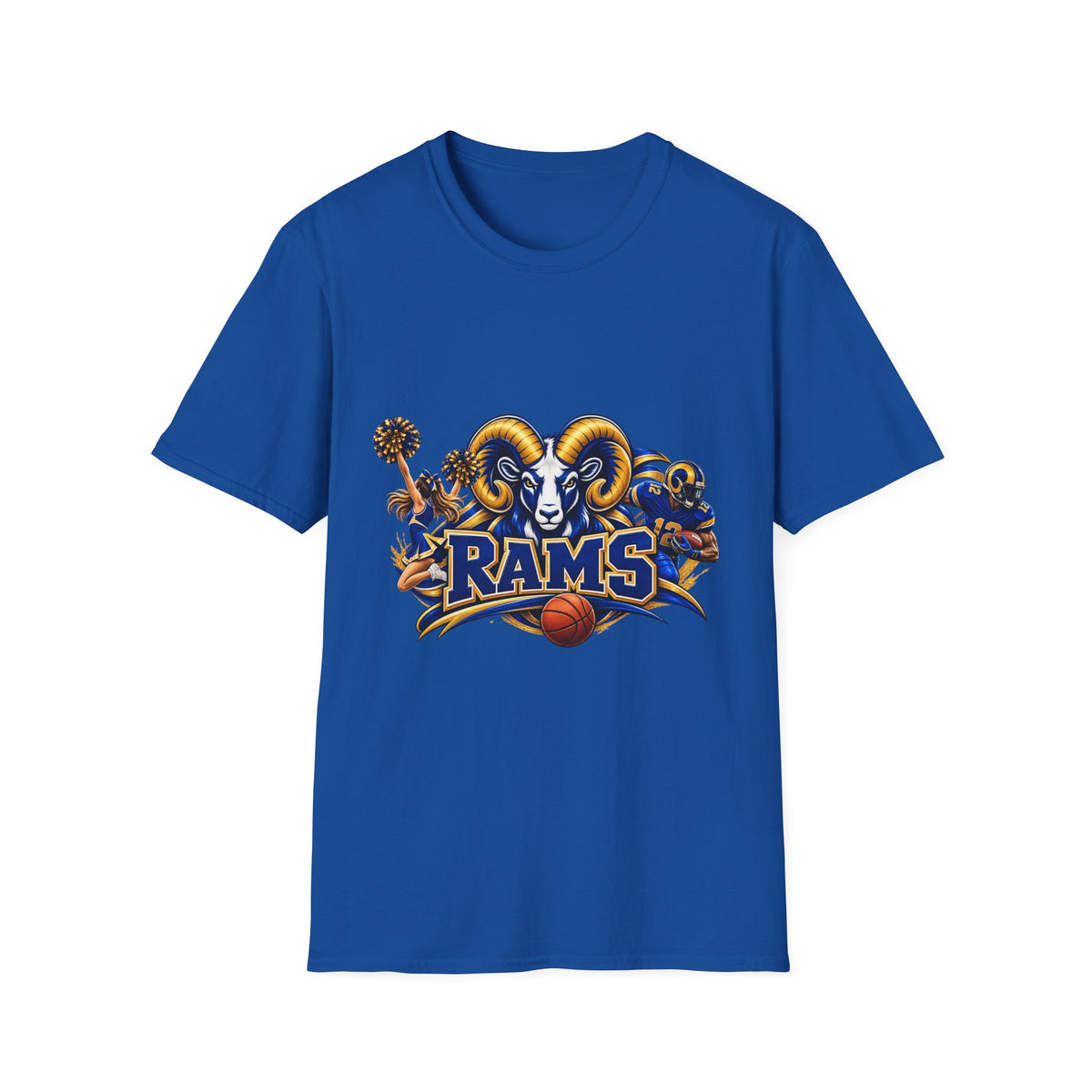 Rams Mascot T-Shirt — Vintage Sports Ram Head Basketball Graphic Tee