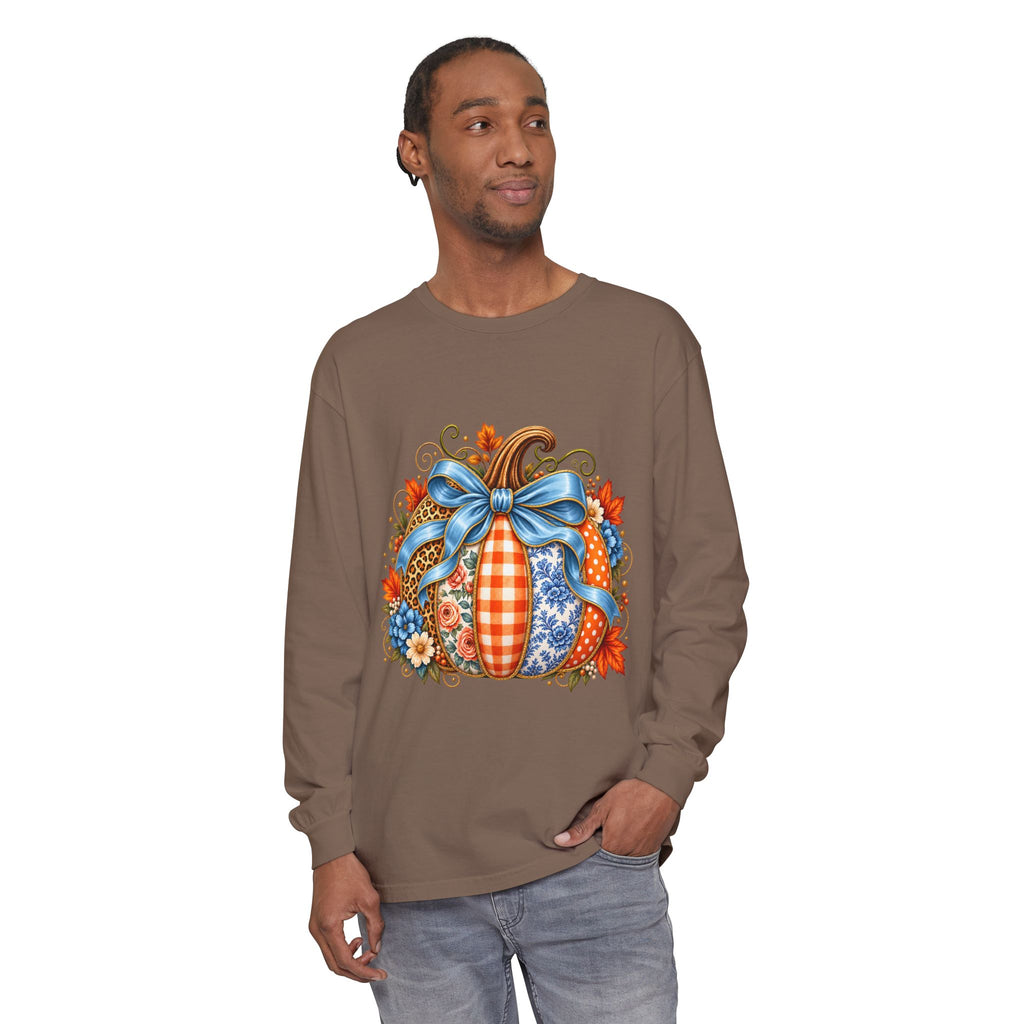 Autumn Patchwork Pumpkin Long Sleeve Tee