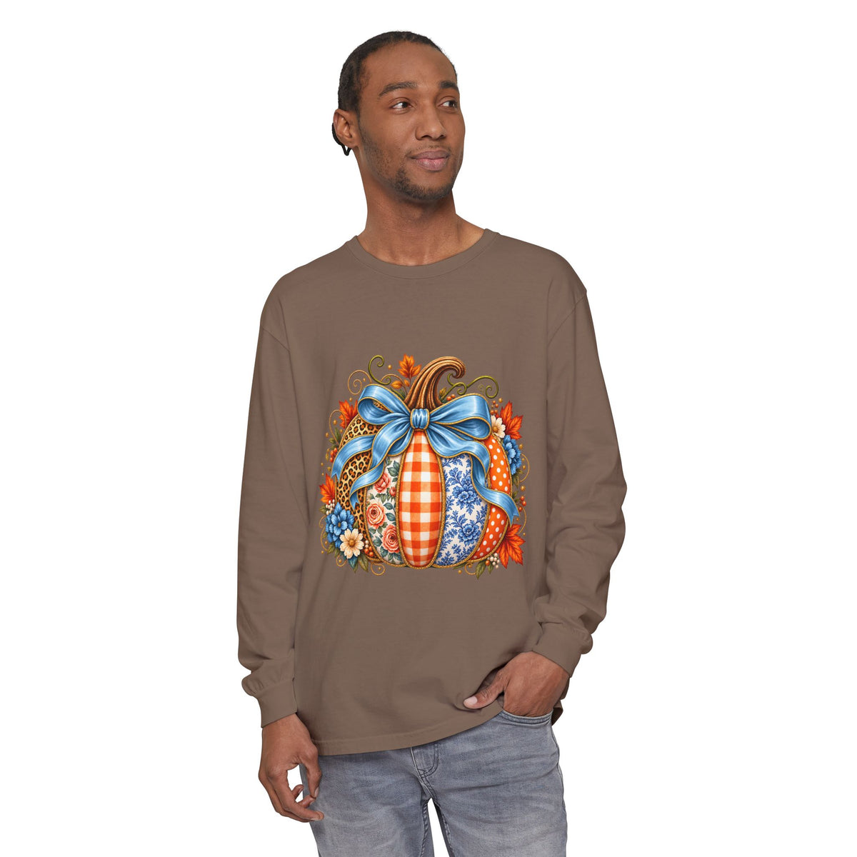 Autumn Patchwork Pumpkin Long Sleeve Tee
