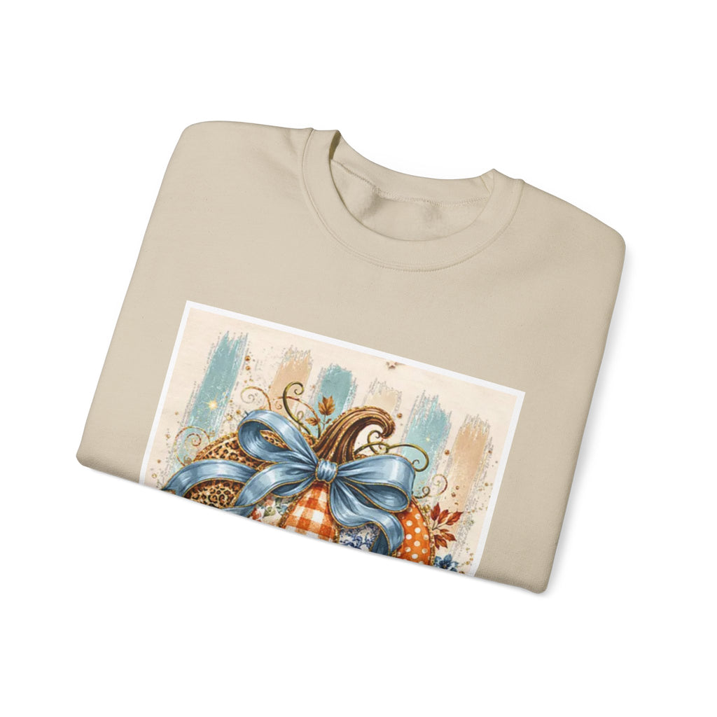 Autumn Plaid Pumpkins Crewneck Sweatshirt — Cozy Fall Pumpkin Art Pullover