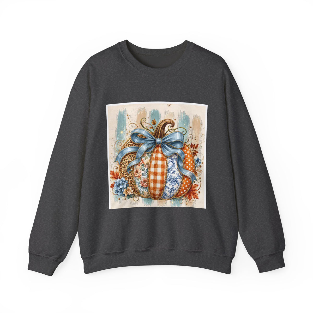 Autumn Plaid Pumpkins Crewneck Sweatshirt — Cozy Fall Pumpkin Art Pullover