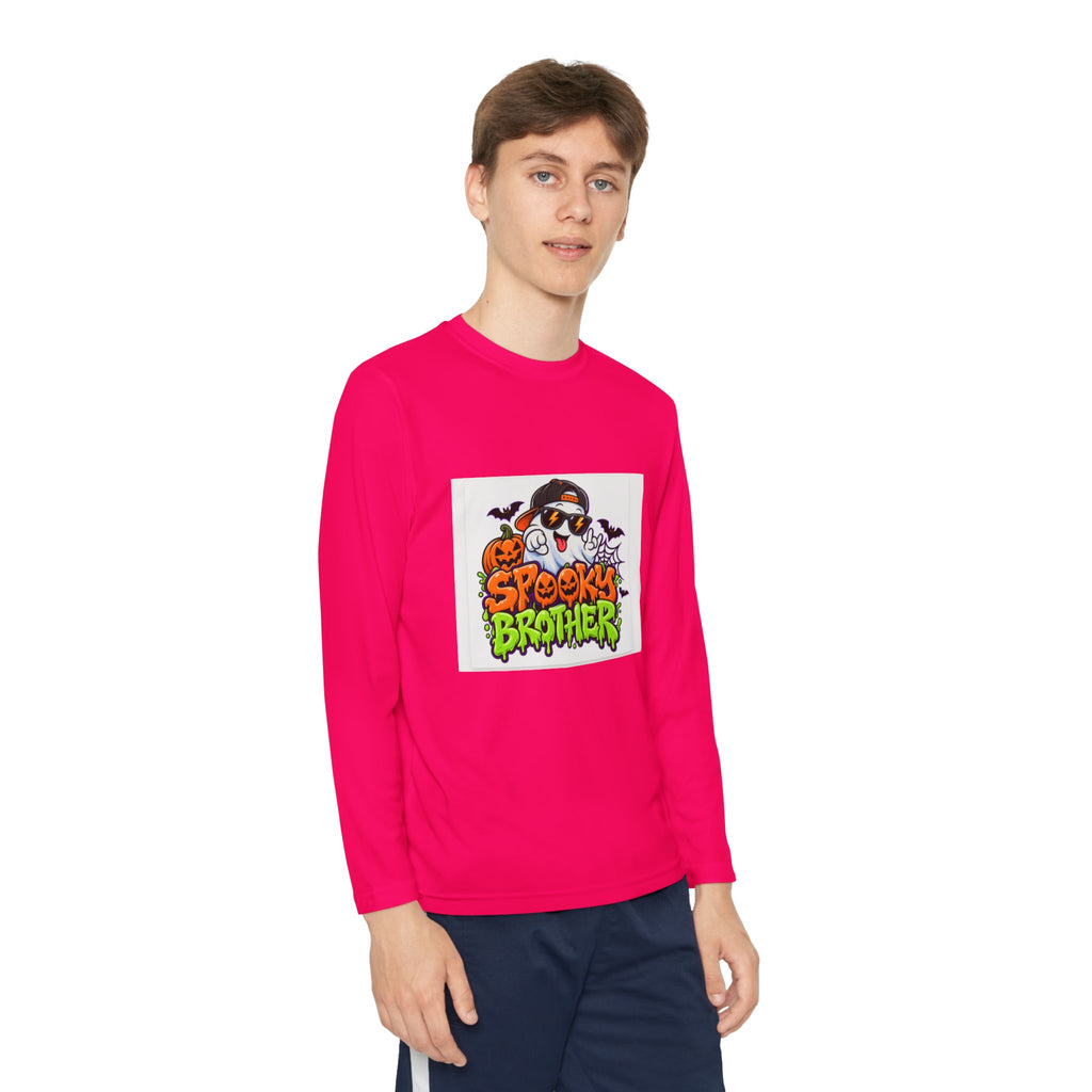 Youth Long Sleeve Tee — "Spooky Brother" Halloween Ghost Graphic
