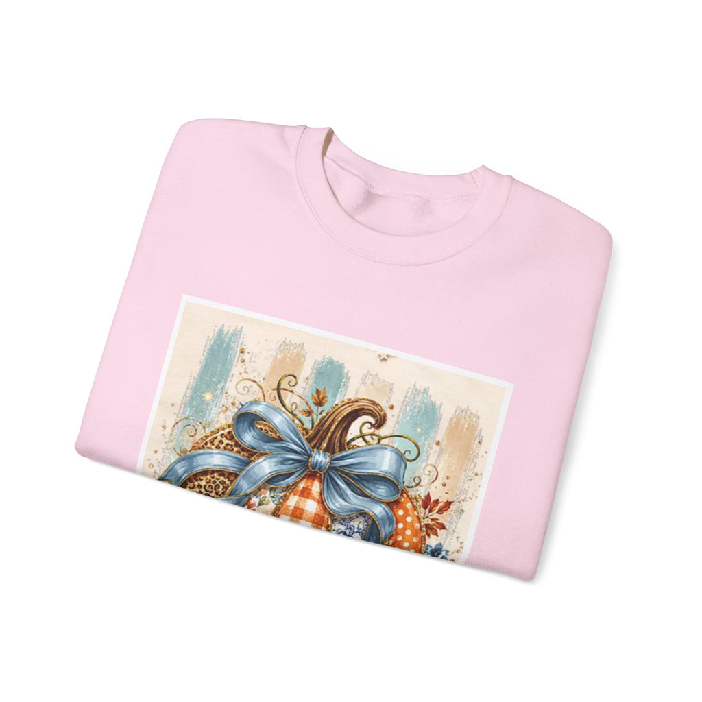 Autumn Plaid Pumpkins Crewneck Sweatshirt — Cozy Fall Pumpkin Art Pullover