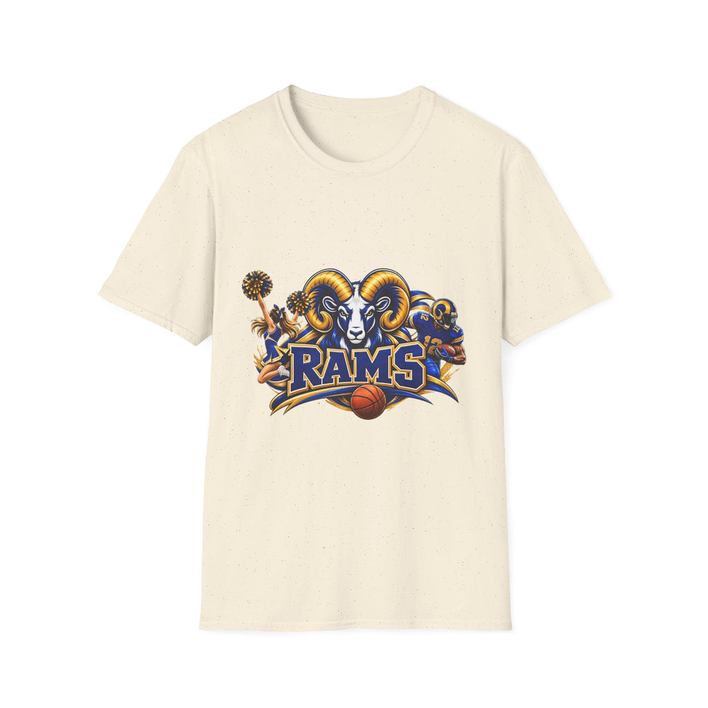 Rams Mascot T-Shirt — Vintage Sports Ram Head Basketball Graphic Tee