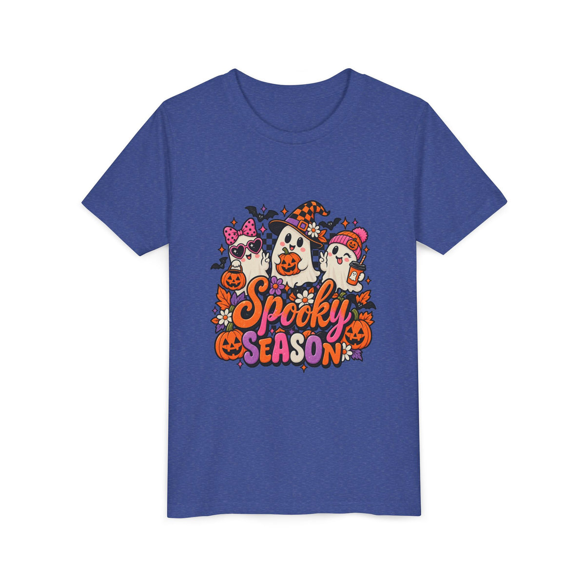 Youth Halloween Tee - "Spooky Season" Ghosts & Pumpkins Graphic Shirt