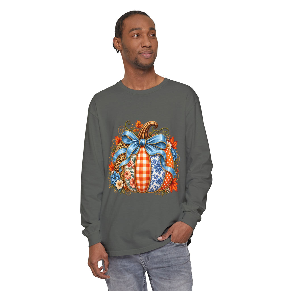 Autumn Patchwork Pumpkin Long Sleeve Tee