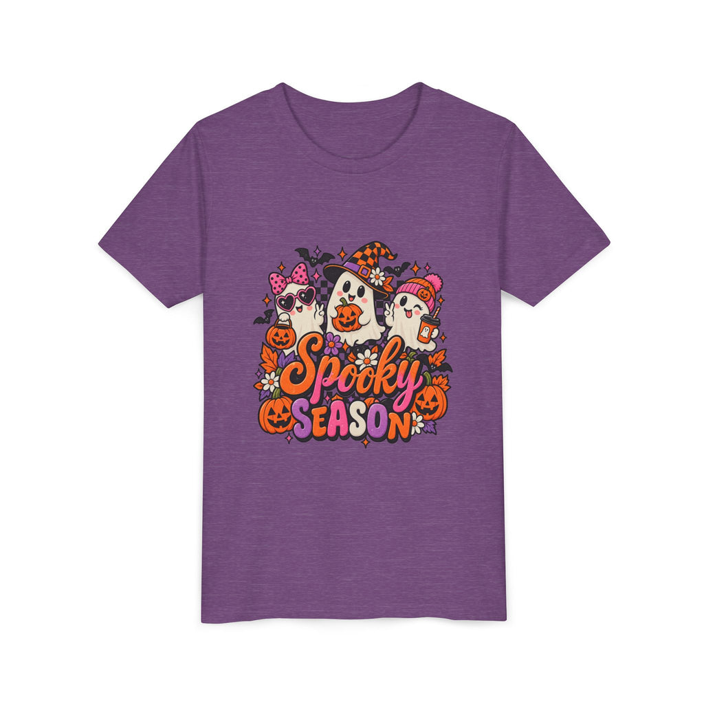 Youth Halloween Tee - "Spooky Season" Ghosts & Pumpkins Graphic Shirt