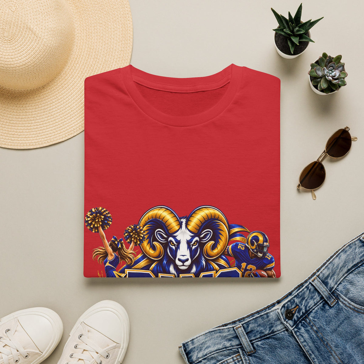 Rams Mascot T-Shirt — Vintage Sports Ram Head Basketball Graphic Tee