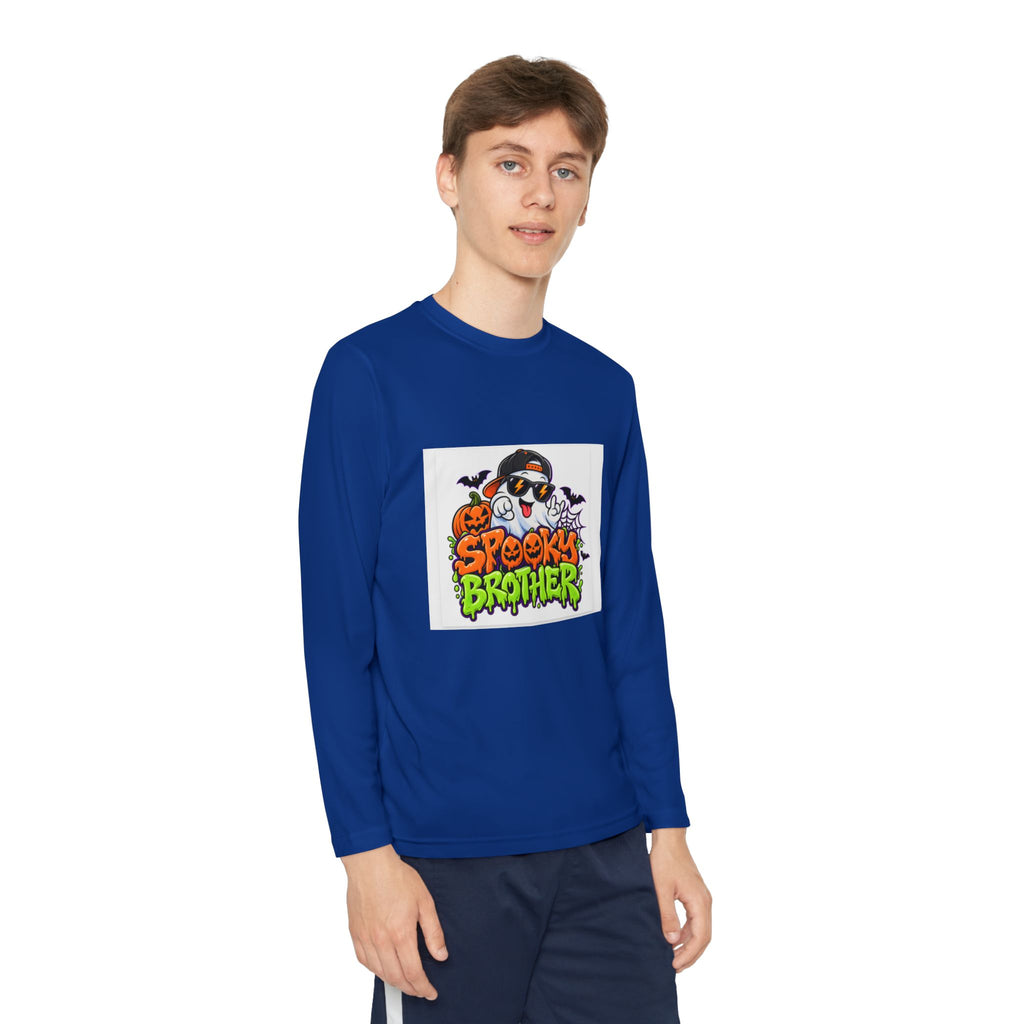 Youth Long Sleeve Tee — "Spooky Brother" Halloween Ghost Graphic