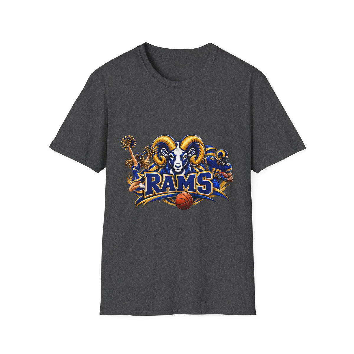 Rams Mascot T-Shirt — Vintage Sports Ram Head Basketball Graphic Tee