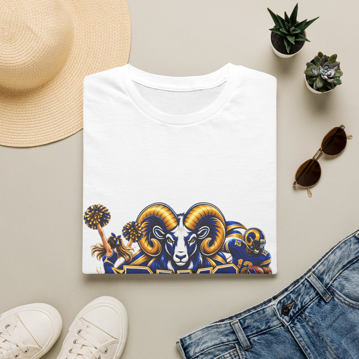 Rams Mascot T-Shirt — Vintage Sports Ram Head Basketball Graphic Tee