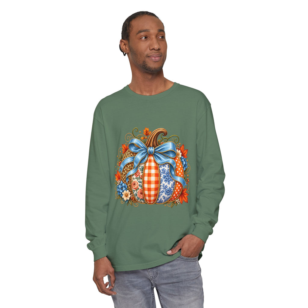 Autumn Patchwork Pumpkin Long Sleeve Tee