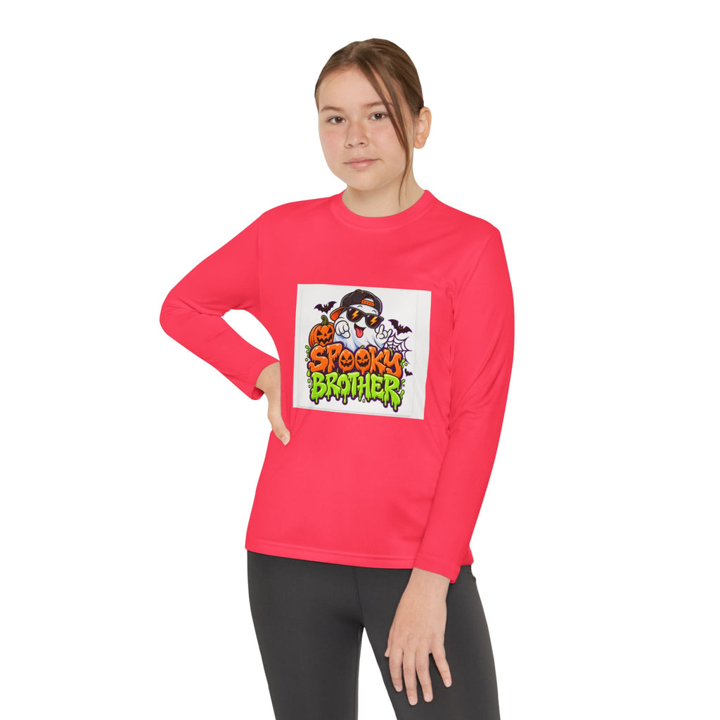 Youth Long Sleeve Tee — "Spooky Brother" Halloween Ghost Graphic