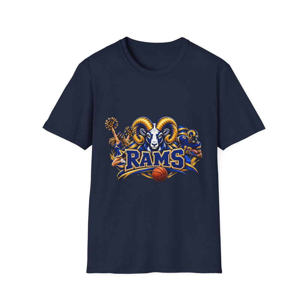 Rams Mascot T-Shirt — Vintage Sports Ram Head Basketball Graphic Tee