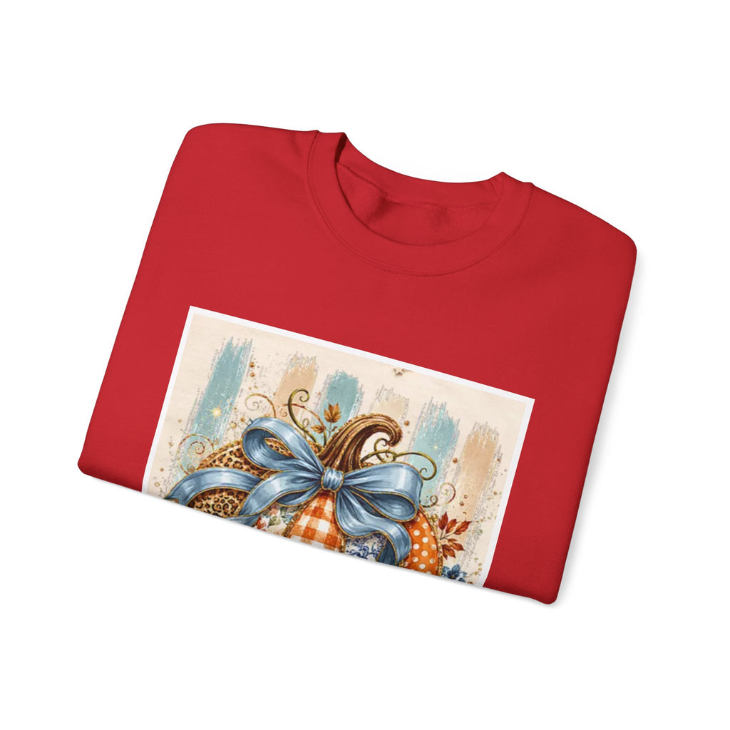 Autumn Plaid Pumpkins Crewneck Sweatshirt — Cozy Fall Pumpkin Art Pullover