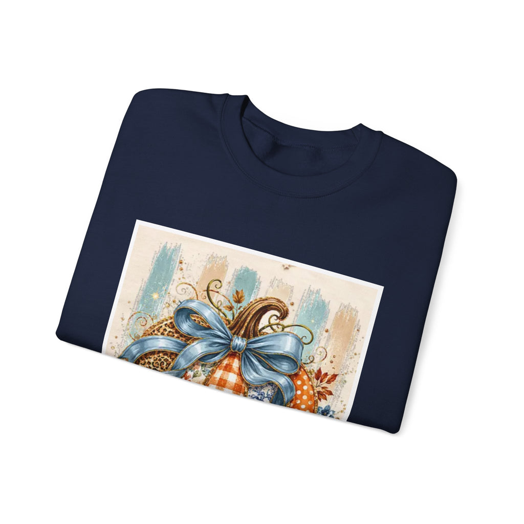 Autumn Plaid Pumpkins Crewneck Sweatshirt — Cozy Fall Pumpkin Art Pullover