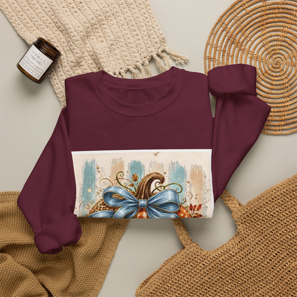 Autumn Plaid Pumpkins Crewneck Sweatshirt — Cozy Fall Pumpkin Art Pullover