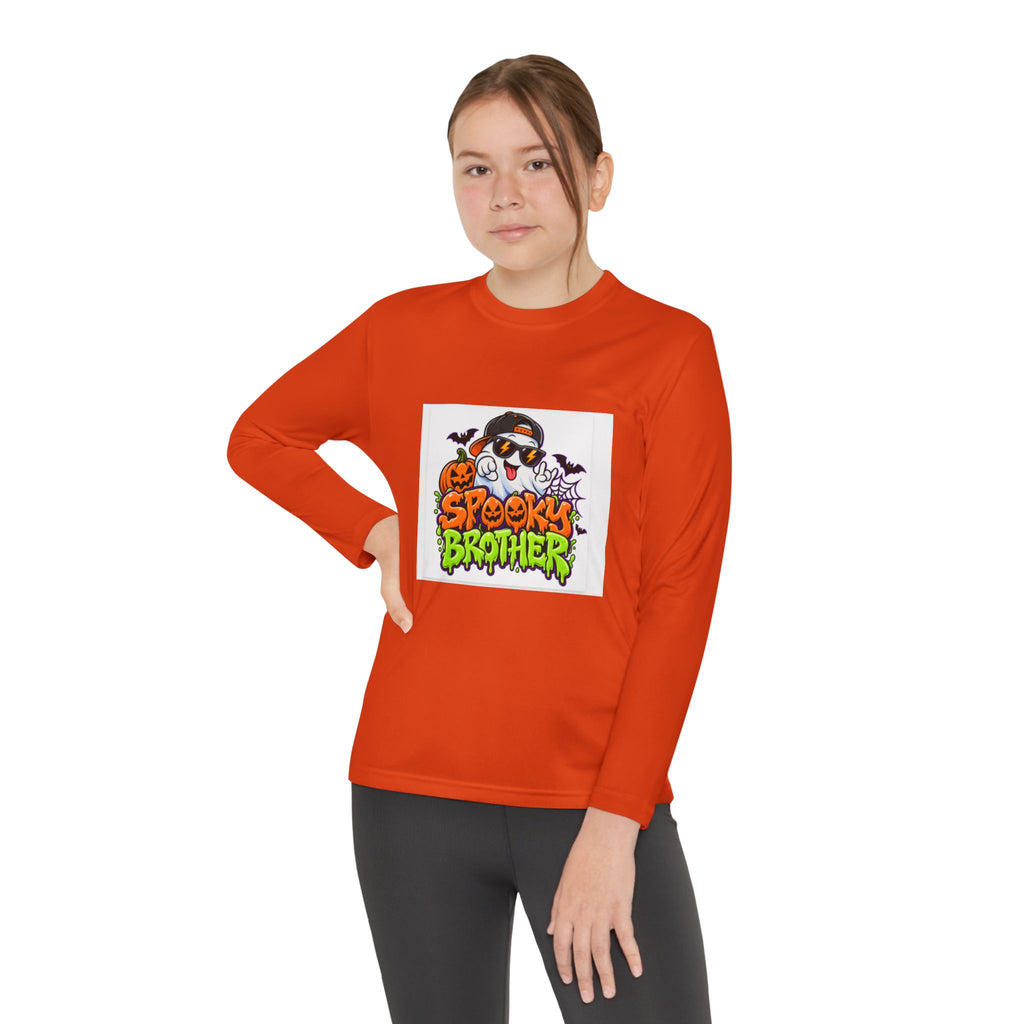 Youth Long Sleeve Tee — "Spooky Brother" Halloween Ghost Graphic