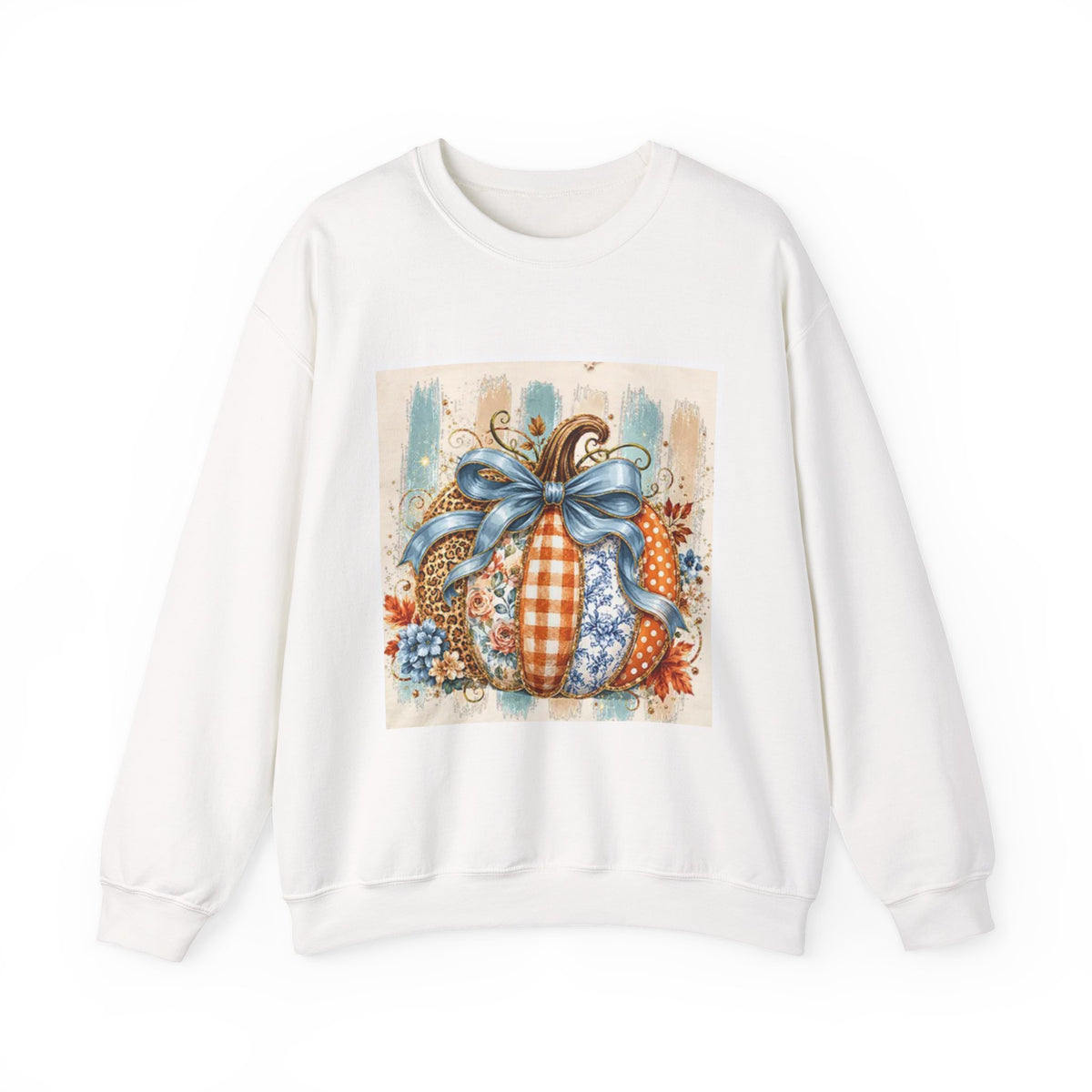 Autumn Plaid Pumpkins Crewneck Sweatshirt — Cozy Fall Pumpkin Art Pullover