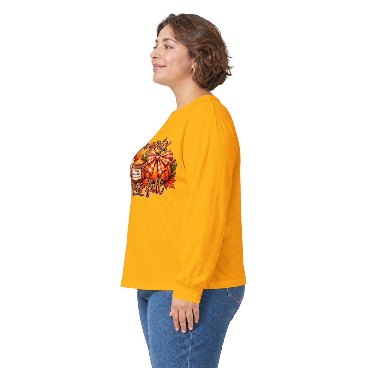 Just a Girl Who Loves Fall Long Sleeve Tee — Cozy Pumpkin & Coffee Autumn Shirt