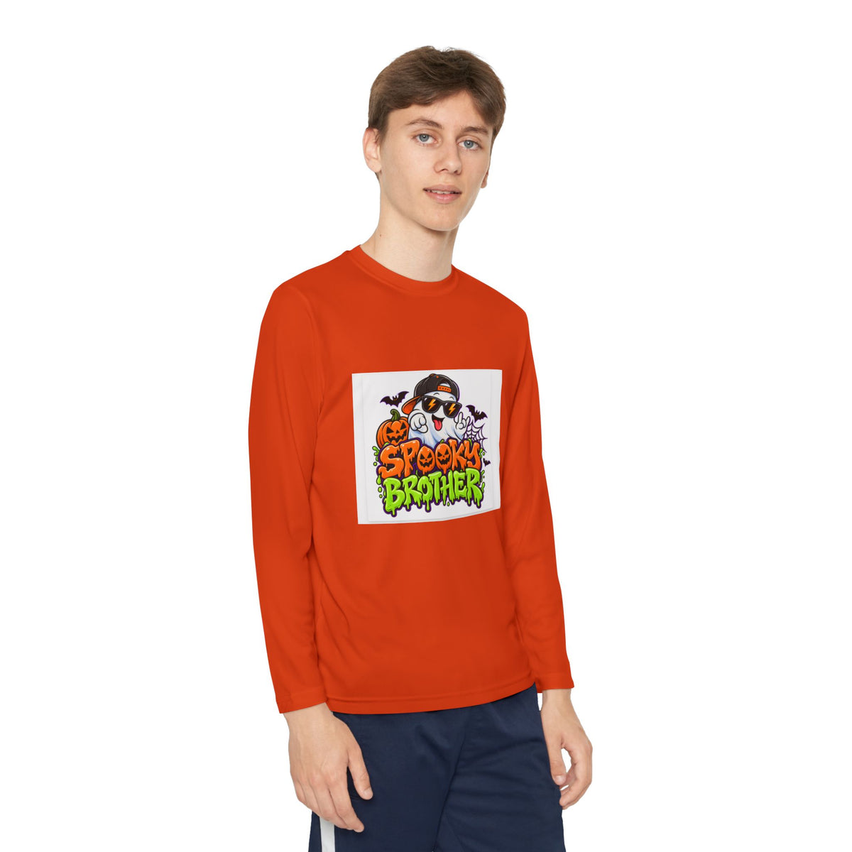 Youth Long Sleeve Tee — "Spooky Brother" Halloween Ghost Graphic