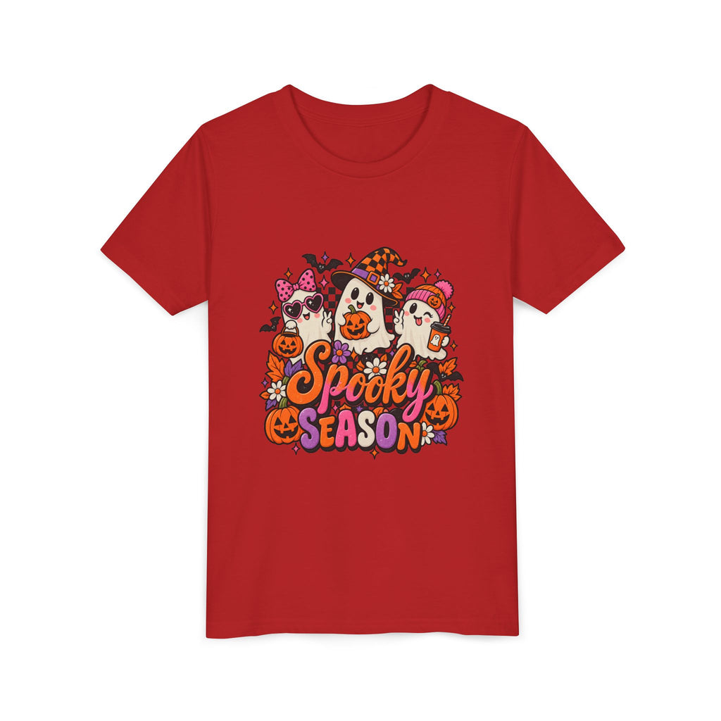 Youth Halloween Tee - "Spooky Season" Ghosts & Pumpkins Graphic Shirt