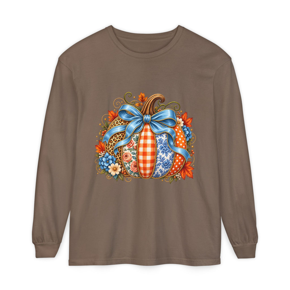 Autumn Patchwork Pumpkin Long Sleeve Tee