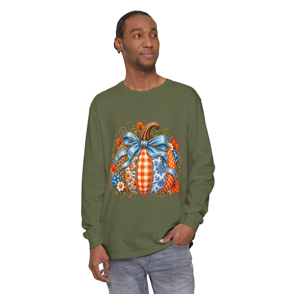 Autumn Patchwork Pumpkin Long Sleeve Tee