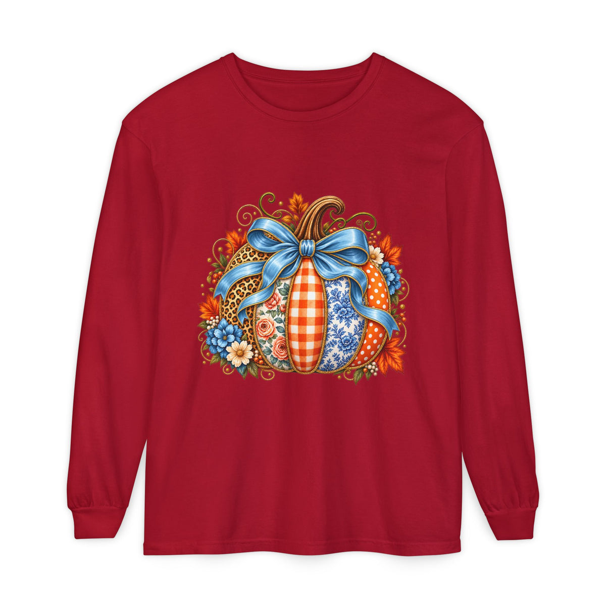 Autumn Patchwork Pumpkin Long Sleeve Tee