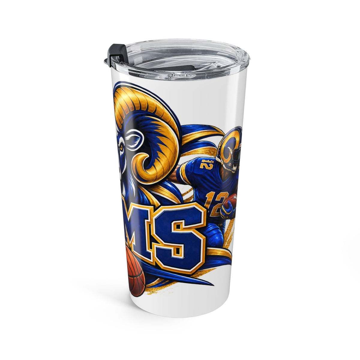 Rams Sports Tumbler 20oz – Team Mascot Basketball & Cheer Insulated Travel Cup
